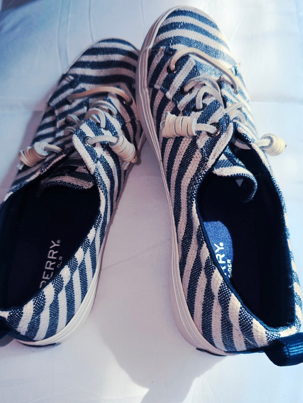 NWOB Sperry Striped Canvas Boat Shoe — Navy and White